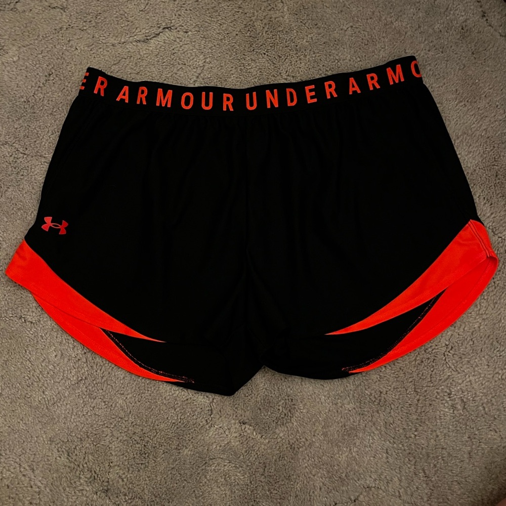 UA Play Up 3.0 Shorts- Neon Orange/Black